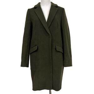 Sly Women’s Wool Overcoat Olive Green Hidden Snap Buttons Pockets Lined Sz 2